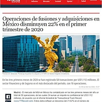 Operaciones de fusiones y adquisiciones en Mxico disminuyen 22% en el primer trimestre de 2020